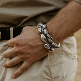 Elephant Hair Bangle Mens - Gold Cross in Silver