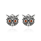 Owl Garnet Eyes Earrings in Silver