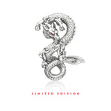 Dragon Zodiac Ruby Eyes Mens Lapel Pin in Silver