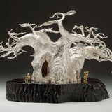 The Baobab Tree in Sterling Silver on Zimbabwean Blackwood base with 18ct Gold Bushmen