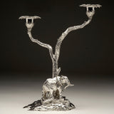 Elephant & Mopane Tree Candelabra Pair in Sterling Silver