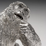 Gorilla Female Eating Sculpture in Sterling Silver