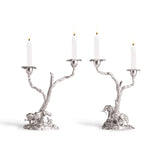 Elephant & Mopane Tree Candelabra Pair in Sterling Silver