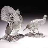 Wild Turkey Pair Sculptures in Sterling Silver