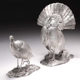Wild Turkey Pair Sculptures in Sterling Silver