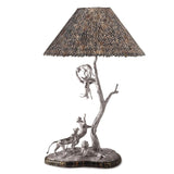The Lion & Leopard Lamp No.1 in Sterling Silver with Guinea Fowl Feather Lampshade