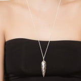 Model Wearing Large Pangolin Scale Pendant in Sterling Silver