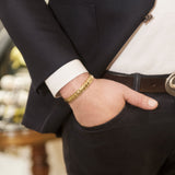 Model Wearing Pangolin Shield Bangle in 18ct Gold