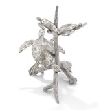 Hawksbill Sea Turtle Family Sculpture in Sterling Silver with Tsavorite Garnet Eyes