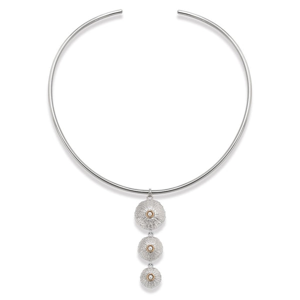Sea Urchin Graduated Pendant Pearl in Sterling Silver with 18ct Gold and Wire Choker in Sterling Silver