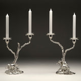 Elephant & Mopane Tree Candelabra Pair in Sterling Silver