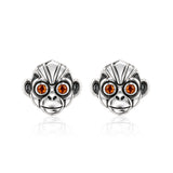 Monkey Garnet Eyes Earrings in Silver