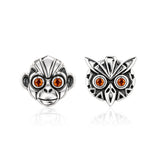 Monkey & Owl Garnet Eyes Earrings in Silver