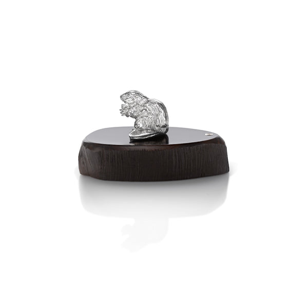 Beaver Miniature on Dark Wood Base in Silver