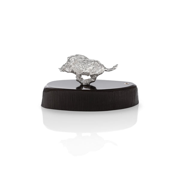 Boar Miniature on Dark Wood Base in Silver