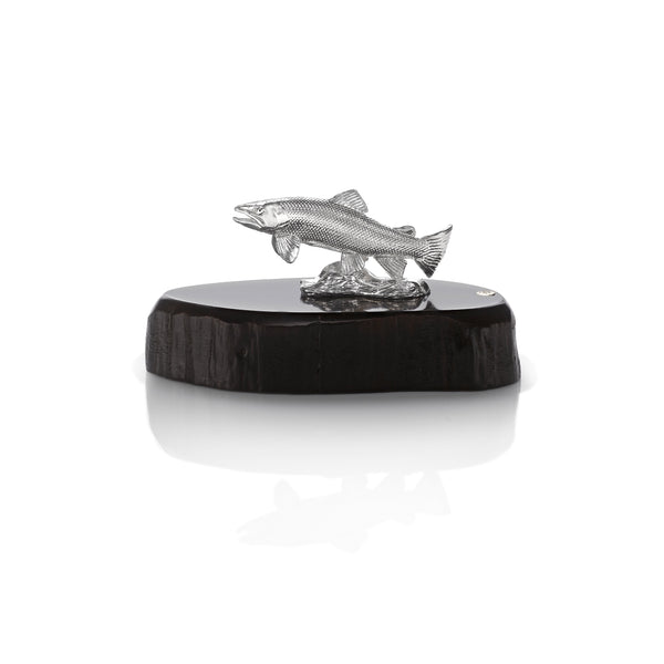 Brown Trout Miniature on Dark Wood Base in Silver