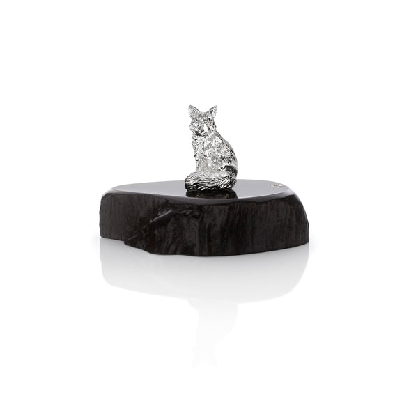 Fox Miniature on Dark Wood Base in Silver