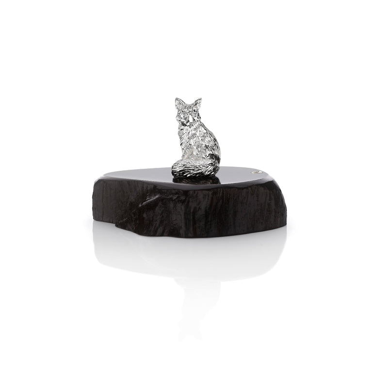 Fox Miniature on Dark Wood Base in Silver