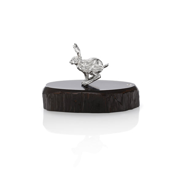 Hare Miniature on Dark Wood Base in Silver