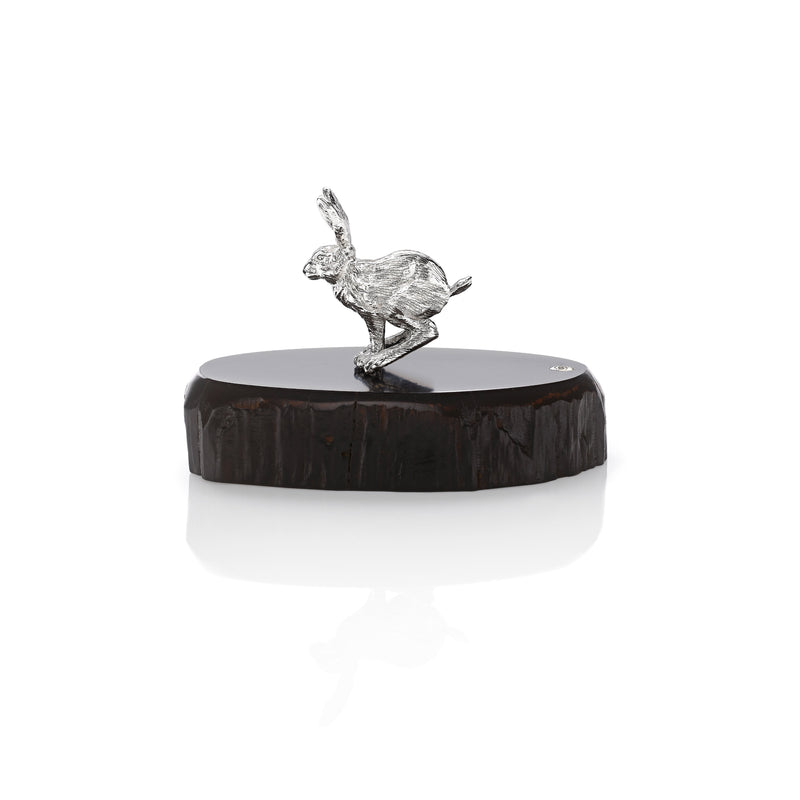 Hare Miniature on Dark Wood Base in Silver