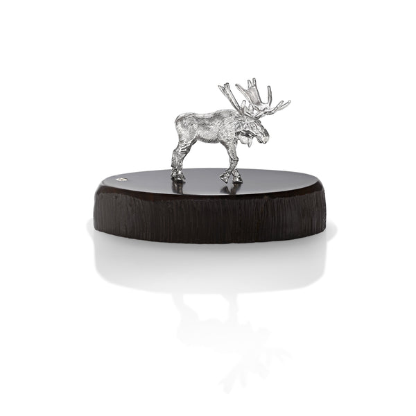 Moose Miniature on Dark Wood Base in Silver
