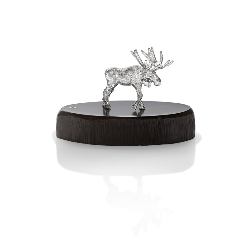 Moose Miniature on Dark Wood Base in Silver