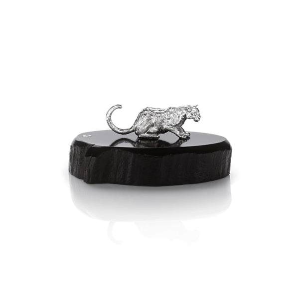 Cougar Miniature on Dark Wood Base in Silver