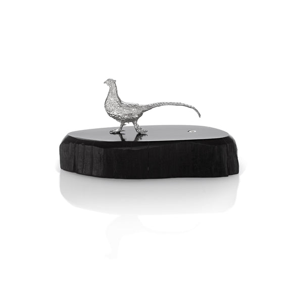 Pheasant Miniature on Dark Wood Base in Silver