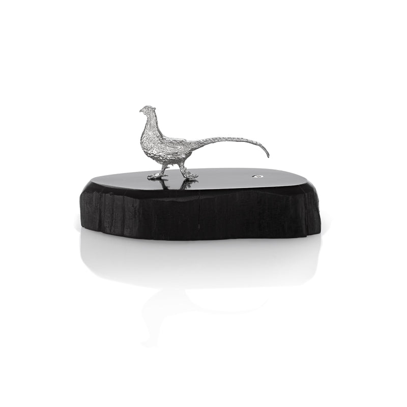 Pheasant Miniature on Dark Wood Base in Silver