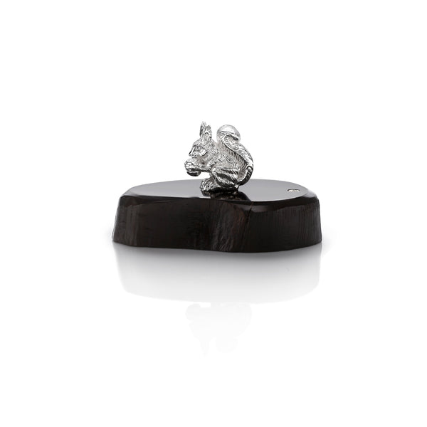 Red Squirrel Miniature on Dark Wood Base in Silver