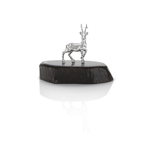Roe Buck Miniature on Dark Wood Base in Silver