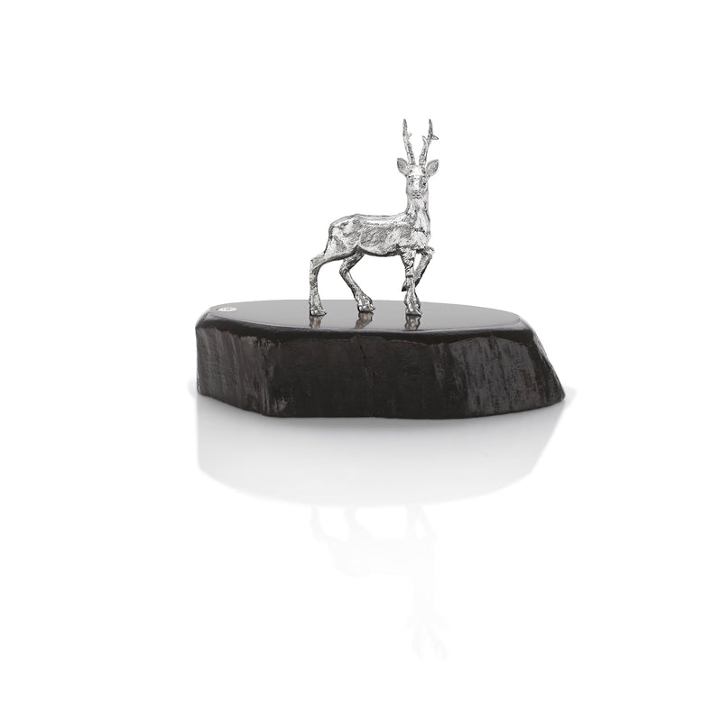 Roe Buck Miniature on Dark Wood Base in Silver