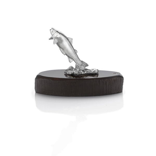 Salmon Miniature on Dark Wood Base in Silver