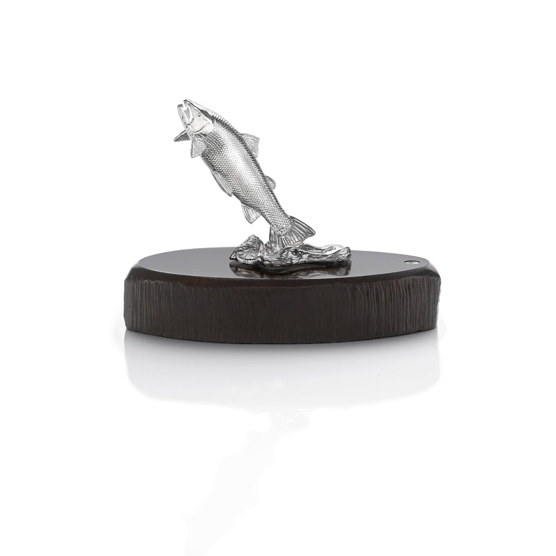 Salmon Miniature on Dark Wood Base in Silver