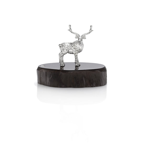 Stag Miniature on Dark Wood Base in Silver