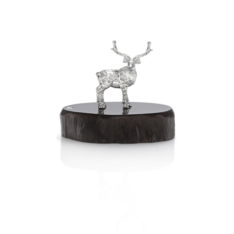 Stag Miniature on Dark Wood Base in Silver