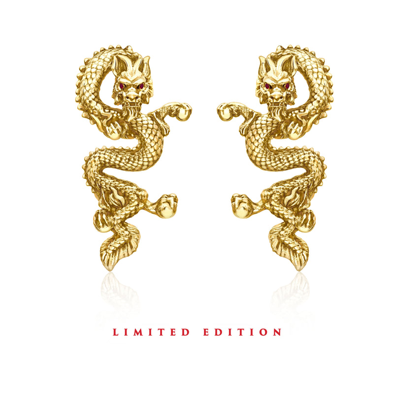 Dragon Zodiac Ruby Eyes Earrings in 18ct Gold