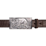 Elephant 100 Pounder Belt Buckle in Sterling Silver and Brown Crocodile Skin Leather Belt Strap 