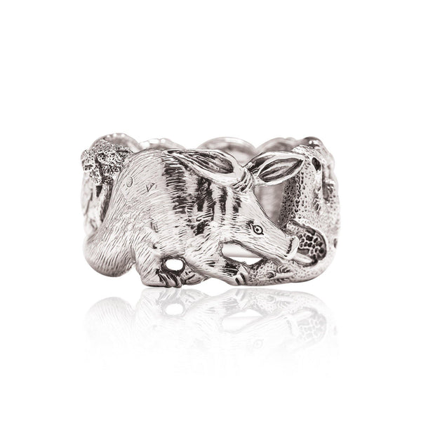 Aardvark Pangolin Napkin Ring in Sterling Silver