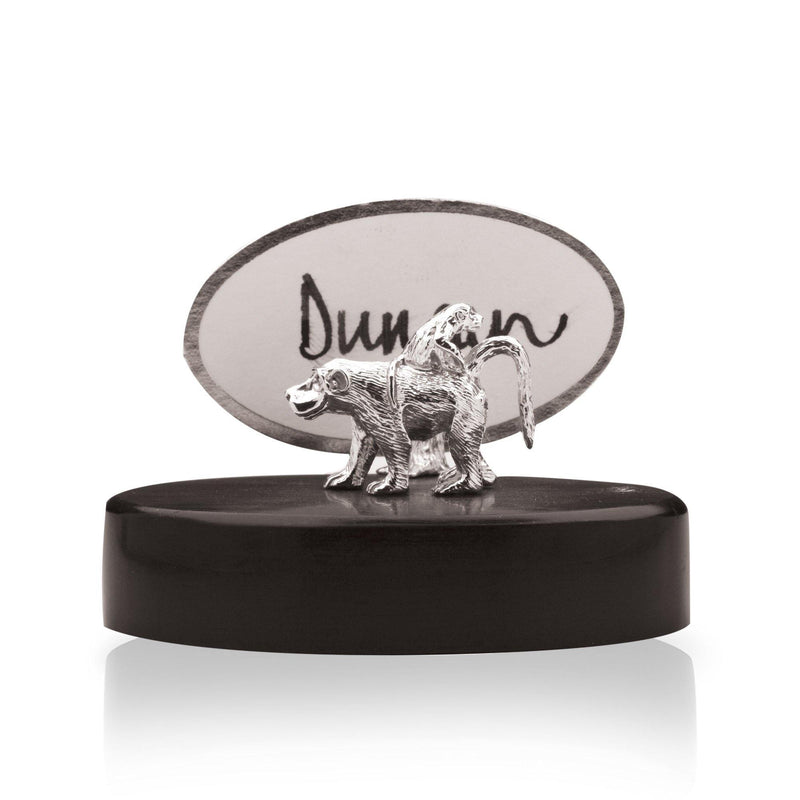 Baboon & Baby Place Card Holder in Sterling Silver on Zimbabwean Blackwood base