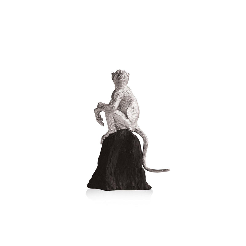 Baboon Female Lookout in Sterling Silver on Zimbabwean Blackwood base - Medium