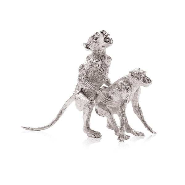 Baboon Loving Couple Sculpture in Sterling Silver