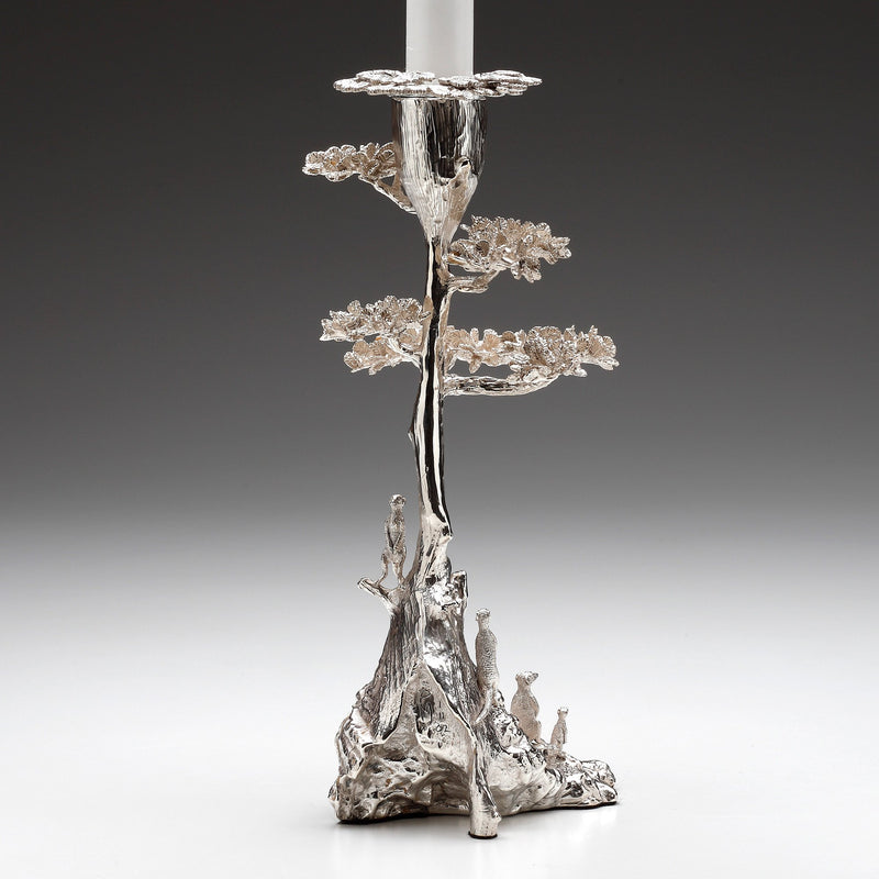 Root Tree & Meerkats Candle Holder in Sterling Silver