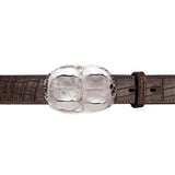 Crocodile Hornback Belt Buckle in Sterling Silver and Brown Crocodile Leather Belt Strap