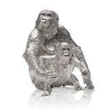 Gorilla Female Sitting & Baby Sculpture in Sterling Silver