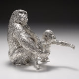 Gorilla Female Sitting & Baby Sculpture in Sterling Silver