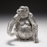 Gorilla Female Sitting & Baby Sculpture in Sterling Silver