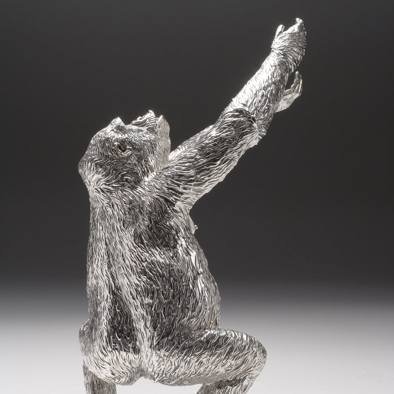 Gorilla Female Reaching (Margo) Sculpture in Sterling Silver