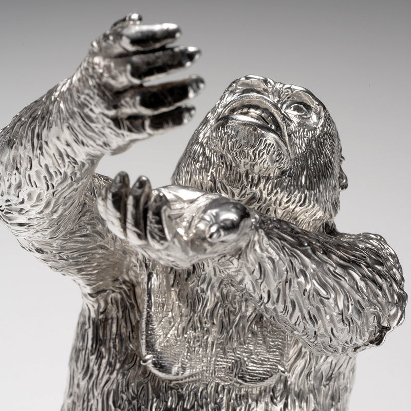 Gorilla Female Reaching (Margo) Sculpture in Sterling Silver