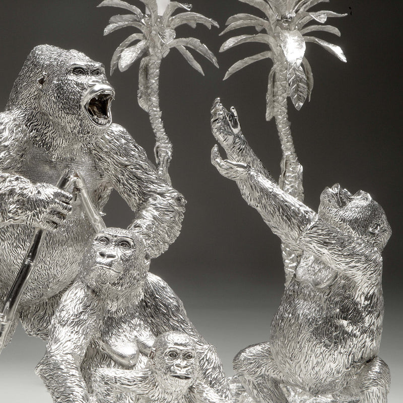 Gorilla Female Sitting & Baby Sculpture in Sterling Silver